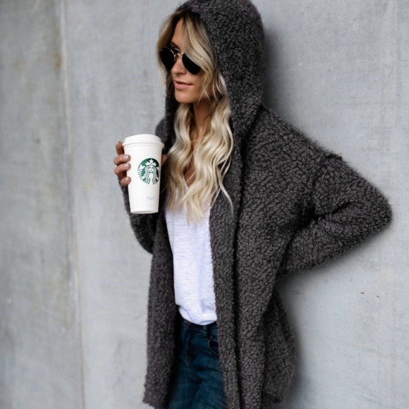 Sweaters - Fuzzy Fur Hooded Jacket sweater